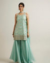 Sea Green Silk with Embroidery and Sequin Palazzo Suit
